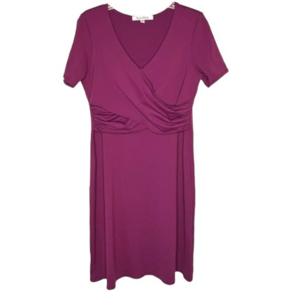 TravelSmith V-Neck Short Sleeved A-Line Dress w/ Criss Cross Bodice - Plum - M - Picture 1 of 8